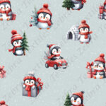 Pingouin rouge de Noël fond pois