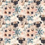 Pug et fleur rosée