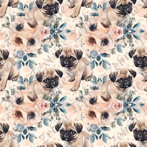 Pug et fleur rosée