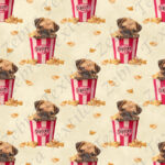 Pug et popcorn fond crème