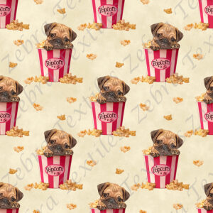 Pug et popcorn fond crème