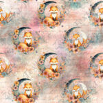 Renard lunaire et fleur fond rosé grunge