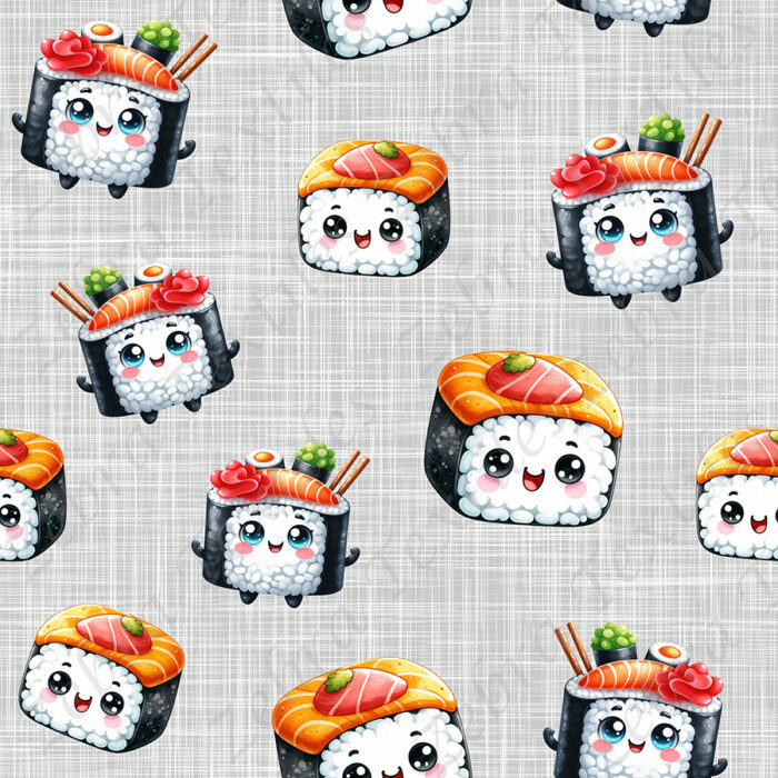 Sushi kawaii fond gris