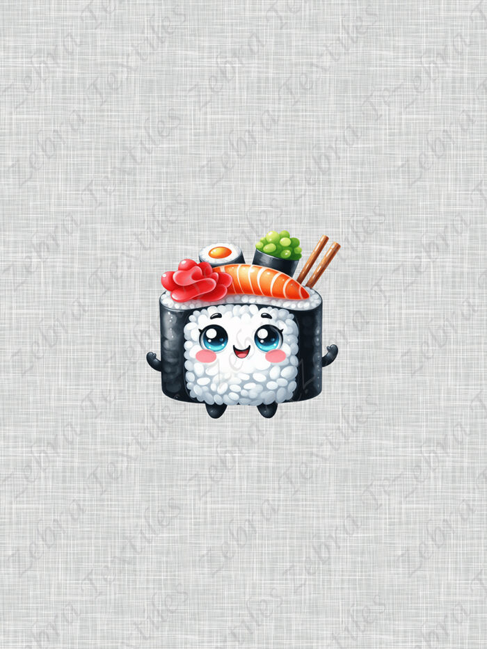 Sushi kawaii fond lin gris