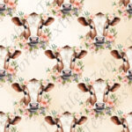 Vache et fleur rose fond crème