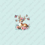 Bambi et papillon fond aqua