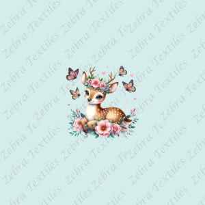 Bambi et papillon fond aqua
