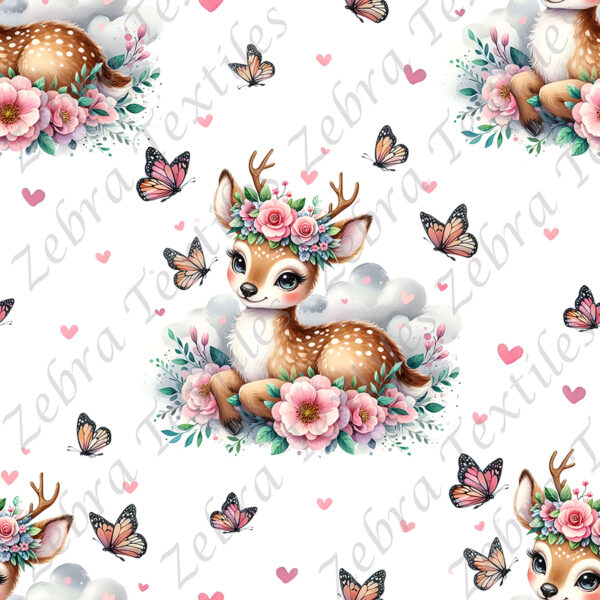 Bambi et papillon fond blanc