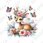 Bambi et papillon fond blanc