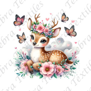 Bambi et papillon fond blanc