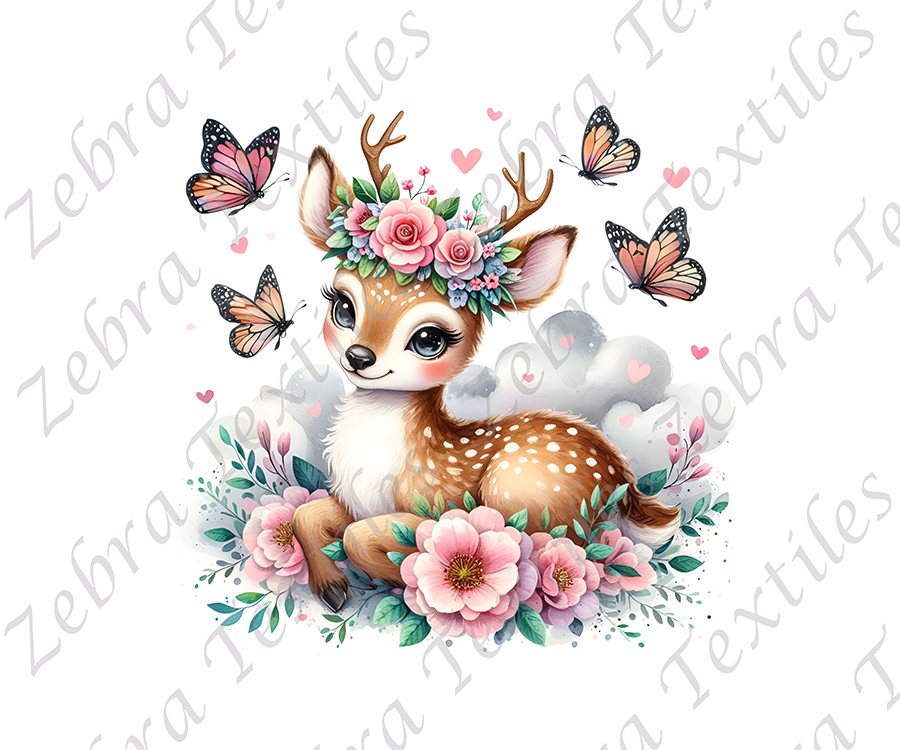 Bambi et papillon fond blanc