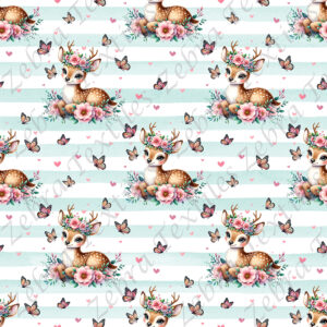 Bambi et papillon fond rayé
