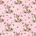 Bambi et papillon fond rose