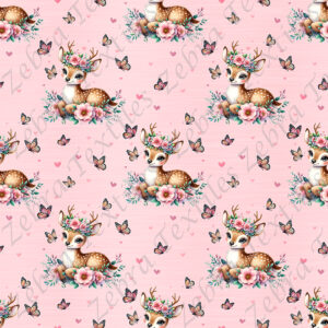 Bambi et papillon fond rose