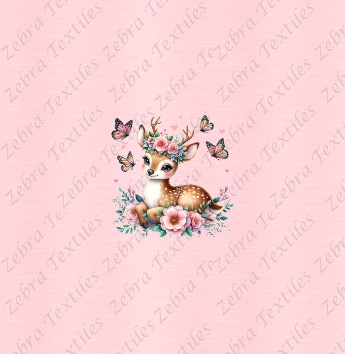 Bambi et papillon fond rose