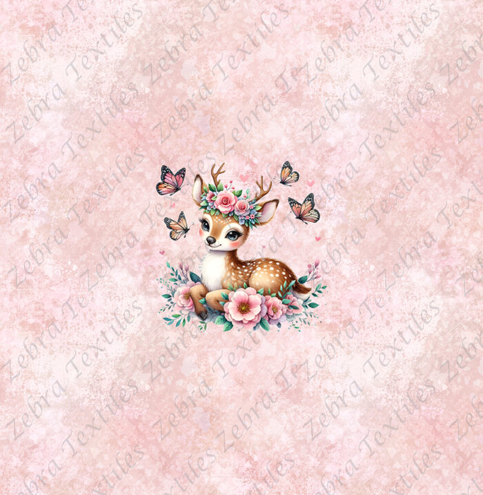 Bambi et papillon fond rose grunge