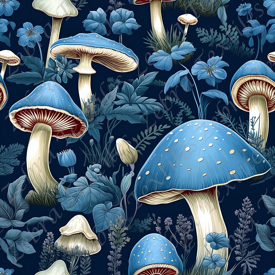 Champignon bleu fond bleu