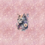 Chat floral rosé fond floral doré