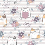 Chat mignon et fleur fond rayé