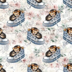 Chaton et chaussure fond floral