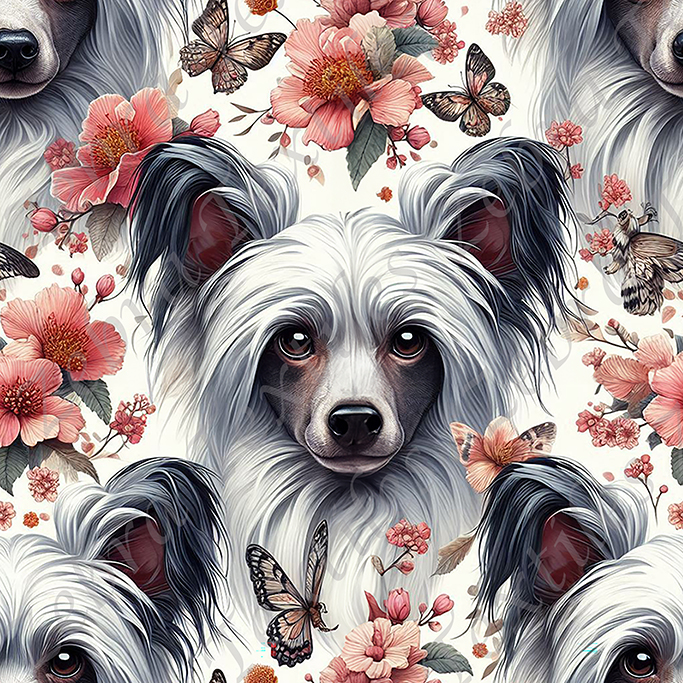 Chien et fleur avec papillon