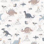 Dino taupe et bleu fond lin