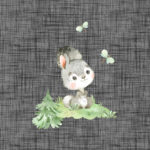 Lapin et libellule fond lin gris moyen