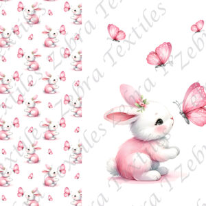 Lapin et papillon fond blanc Panneau doudou