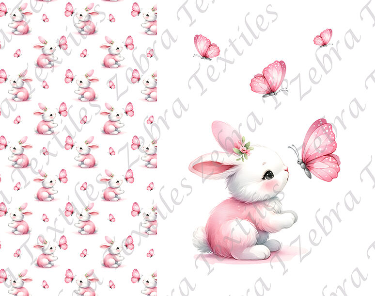 Lapin et papillon fond blanc Panneau doudou