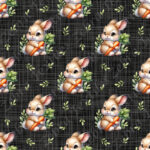 Lapin fluffy et carotte fond lin noir
