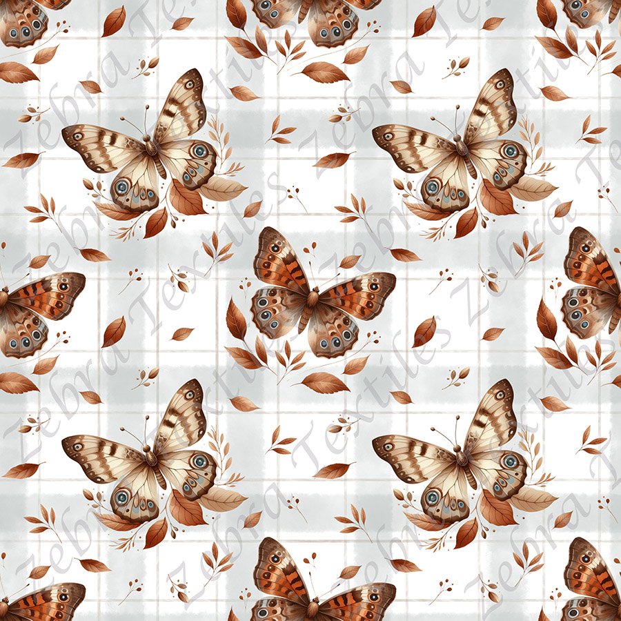 Papillon et feuille d'automne fond plaid