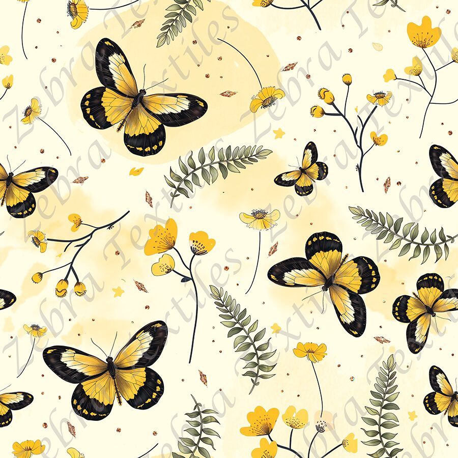 Papillon et fleur jaune fond crème