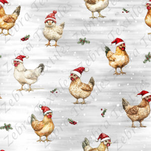 Poule et tuque de Noël fond gris