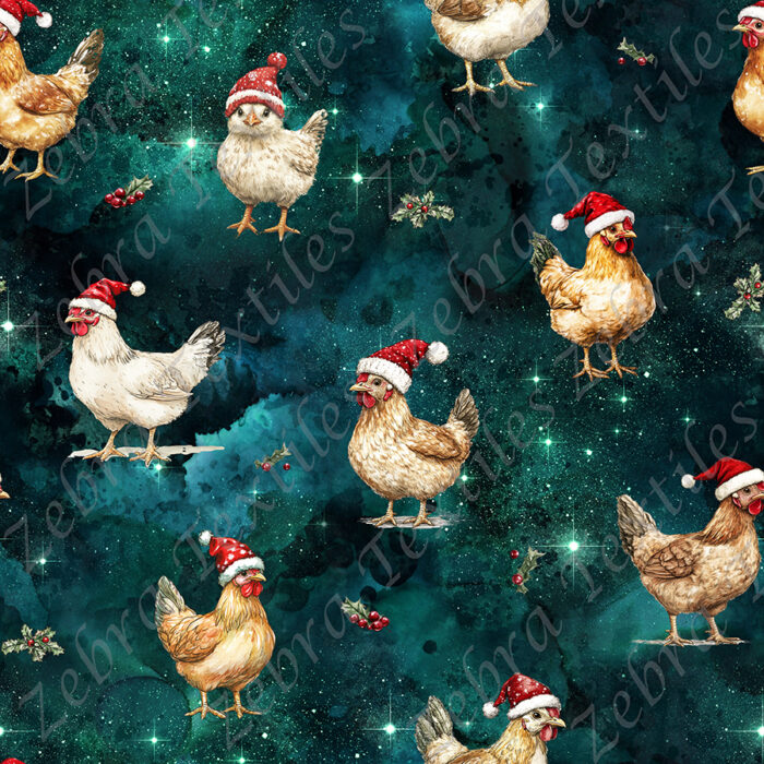 Poule et tuque de Noël fond nébuleuse