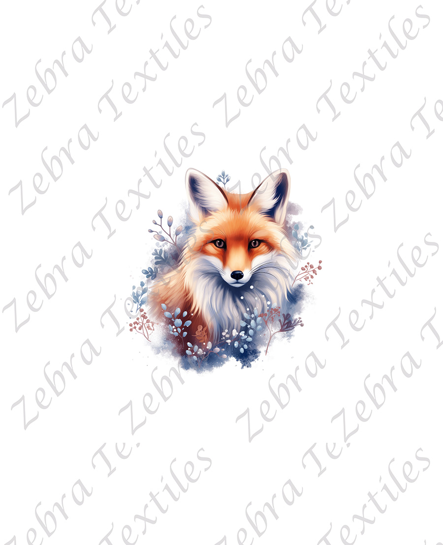 Renard et feuillage bleu fond blanc