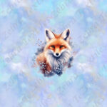 Renard et feuillage bleu fond bleu