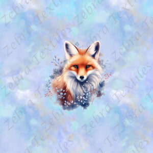 Renard et feuillage bleu fond bleu