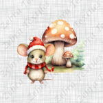 Souris de Noël et champignon fond lin gris