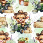 Vache chapeau et tracteur vert