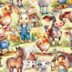 Animaux de la ferme fond jaune