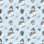 Bonhomme de neige plaid noir fond lin
