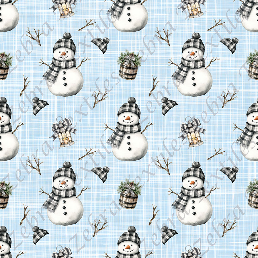 Bonhomme de neige plaid noir fond lin