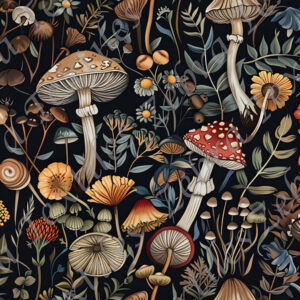 Champignon brun et fleur