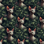 Chat sphynx et feuillage