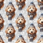 Chien tuque et foulard fond patte