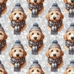 Chien tuque et foulard fond patte