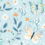 Papillon bleuté et fleur fond aqua