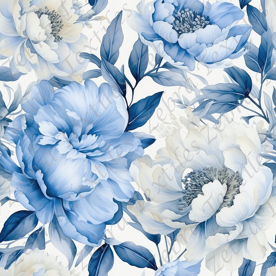 Pivoine bleu et blanche 3