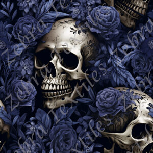 Skull et fleur bleutée fond noir