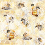 Abeille et fleur blanche fond jaune